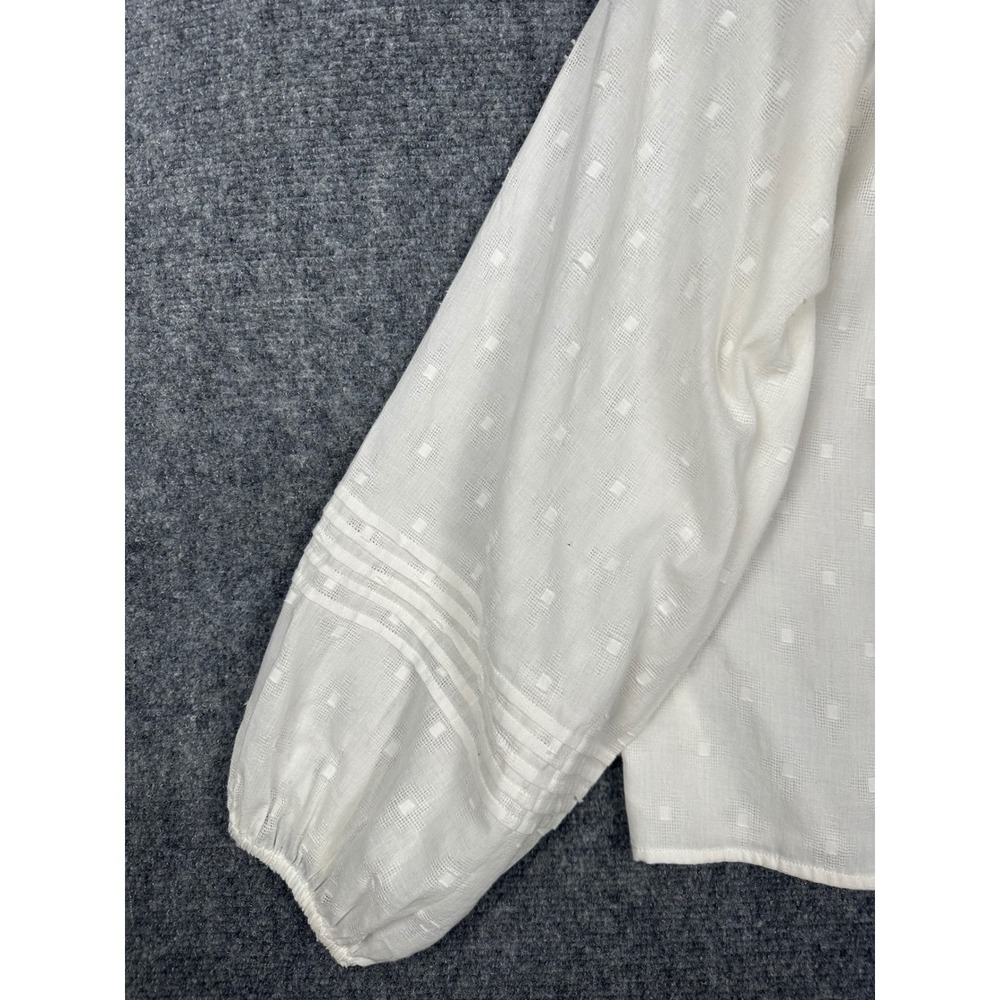 Cleobella Anthropologie Women Boho Ruffle Neck Balloon Sleeve Blouse M White - Picture 8 of 13
